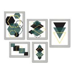Kit Com 5 Quadros Decorativos - Abstrato - Formas - Geométricas - 390kq01 - Allodi
