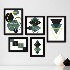 Kit Com 5 Quadros Decorativos - Abstrato - Formas - Geométricas - 390kq01