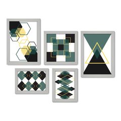 Kit Com 5 Quadros Decorativos - Abstrato - Formas - Geométricas - 391kq01 - Allodi