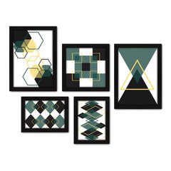 Kit Com 5 Quadros Decorativos - Abstrato - Formas - Geométricas - 391kq01 na internet