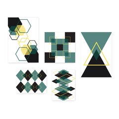 Kit 5 Placas Decorativas - Abstrato Formas Geométricas Casa Quarto Sala - 391ktpl5 - comprar online