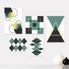 Kit 5 Placas Decorativas - Abstrato Formas Geométricas Casa Quarto Sala - 391ktpl5