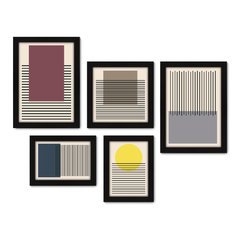 Kit Com 5 Quadros Decorativos - Abstrato - Formas - Geométricas - Linhas - 393kq01 na internet