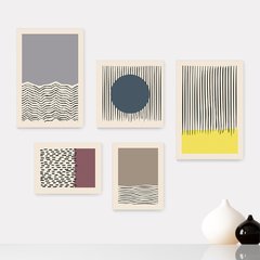 Kit 5 Placas Decorativas - Abstrato Formas Geométricas Linhas Casa Quarto Sala - 394ktpl5