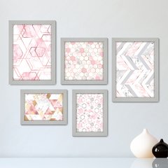 Kit Com 5 Quadros Decorativos - Abstrato - Formas - Geométricas - Rosa - 395kq01 - comprar online