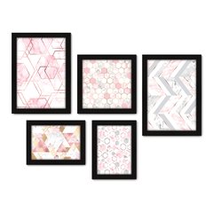 Kit Com 5 Quadros Decorativos - Abstrato - Formas - Geométricas - Rosa - 395kq01 na internet