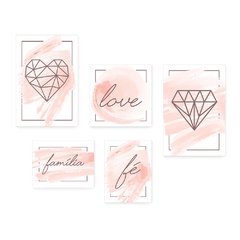 Kit 5 Placas Decorativas - Geométrico Abstrato Love Amor Fé Família Rosa Casa Quarto Sala - 396ktpl5 - comprar online