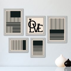 Kit Com 5 Quadros Decorativos - Abstrato - Linhas - Love - 397kq01 - comprar online