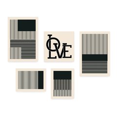 Kit 5 Placas Decorativas - Abstrato Linhas Love Casa Quarto Sala - 397ktpl5 - comprar online