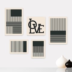 Kit 5 Placas Decorativas - Abstrato Linhas Love Casa Quarto Sala - 397ktpl5