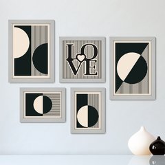 Kit Com 5 Quadros Decorativos - Abstrato - Linhas - Love - 398kq01 - comprar online