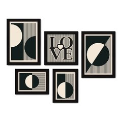 Kit Com 5 Quadros Decorativos - Abstrato - Linhas - Love - 398kq01 na internet
