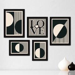 Kit Com 5 Quadros Decorativos - Abstrato - Linhas - Love - 398kq01