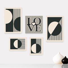 Kit 5 Placas Decorativas - Abstrato Linhas Love Casa Quarto Sala - 398ktpl5