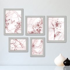 Kit Com 5 Quadros Decorativos - Flores - Abstrato - Rosa - 399kq01 - comprar online