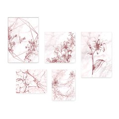Kit 5 Placas Decorativas - Flores Abstrato Rosa Casa Quarto Sala - 399ktpl5 - comprar online
