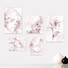 Kit 5 Placas Decorativas - Flores Abstrato Rosa Casa Quarto Sala - 399ktpl5