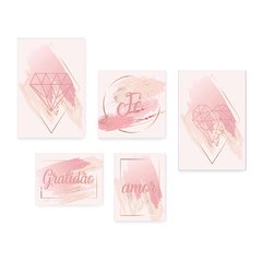 Kit 5 Placas Decorativas - Fé Gratidão Amor Abstrato Rosa Casa Quarto Sala- 400ktpl5 - comprar online