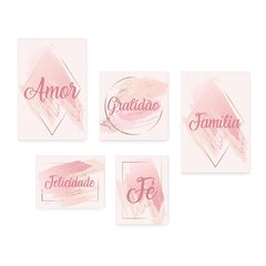Kit 5 Placas Decorativas - Amor Gratidão Família Felicidade Fé Abstrato Rosa Casa Quarto Sala - 402ktpl5 - comprar online