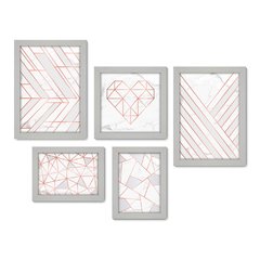 Kit Com 5 Quadros Decorativos - Abstrato - Coração - Geométrico - 403kq01 - Allodi