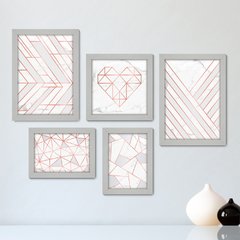 Kit Com 5 Quadros Decorativos - Abstrato - Coração - Geométrico - 403kq01 - comprar online