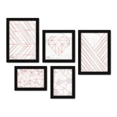 Kit Com 5 Quadros Decorativos - Abstrato - Coração - Geométrico - 403kq01 na internet