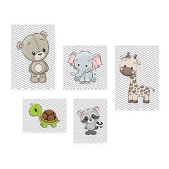 Kit 5 Placas Decorativas - Animais Safari Chevron Infantil Bebê Quarto Menino Menina 406ktpl5 - comprar online