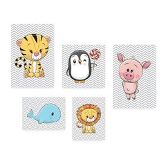 Kit 5 Placas Decorativas - Animais Safari Chevron Infantil Bebê Quarto Menino Menina 407ktpl5 - comprar online