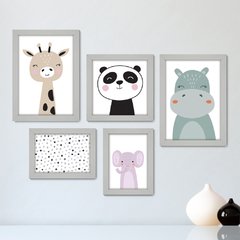 Kit Com 5 Quadros Decorativos - Animais - Infantil - Baby - Bebê - 410kq01 - comprar online