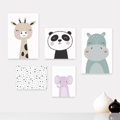 Kit 5 Placas Decorativas - Animais Safari Infantil Bebê Quarto Menino Menina - 410ktpl5