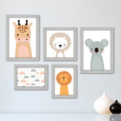 Kit Com 5 Quadros Decorativos - Animais - Infantil - Baby - Bebê - 411kq01 - comprar online