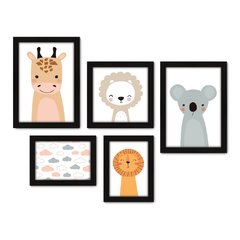 Kit Com 5 Quadros Decorativos - Animais - Infantil - Baby - Bebê - 411kq01 na internet