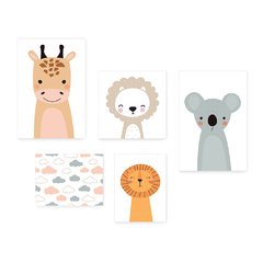 Kit 5 Placas Decorativas - Animais Safari Infantil Bebê Quarto Menino Menina - 411ktpl5 - comprar online