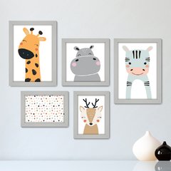 Kit Com 5 Quadros Decorativos - Animais - Infantil - Baby - Bebê - 412kq01 - comprar online