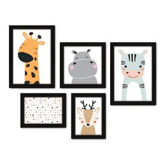 Kit Com 5 Quadros Decorativos - Animais - Infantil - Baby - Bebê - 412kq01 na internet