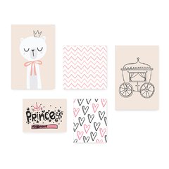 Kit 5 Placas Decorativas - Ursinhos Princesa Chevron Rosa Infantil Bebê Quarto Menina- 415ktpl5 - comprar online
