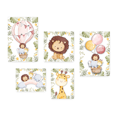 Kit 5 Placas Decorativas Safari Animais Infantil Bebe Baby Quarto Menina Escola - 426ktpl5 - comprar online