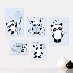 Kit 5 Placas Decorativas Pandas Infantil Bebe Baby Quarto Menino - 448ktpl5