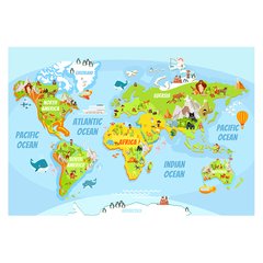 Papel de Parede Mapa Mundi Infantil Animais Sala Painel Adesivo - 478pc - comprar online
