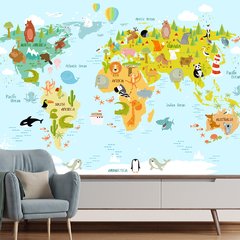 Papel de Parede Mapa Mundi Infantil Animais Sala Painel Adesivo - 479pc