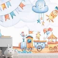 Papel de Parede Adesivo Infantil Animais Trem Bebe Quarto - 487pc