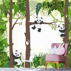Papel de Parede Adesivo Infantil Pandas Floresta Bebe Quarto - 502pc