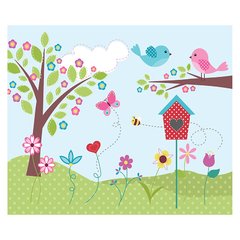 Papel de Parede Adesivo Infantil Jardim Passarinhos Bebe Quarto - 516pc na internet