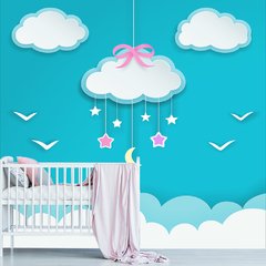 Papel de Parede Adesivo Infantil Nuvens Bebe Quarto Menina - 522pc