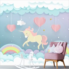 Papel de Parede Adesivo Infantil Arco-íris Unicórnio Bebe Quarto Menina - 539pc