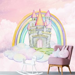 Papel de Parede Adesivo Infantil Céu Castelo Bebe Quarto Menina - 596pc