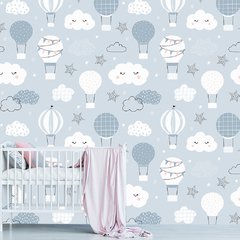 Papel de Parede Adesivo Infantil Nuvens Balão Bebe Quarto Menino - 604pc