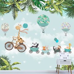 Papel de Parede Adesivo Infantil Safari Animais Quarto Bebe - 672pc