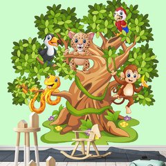 Papel de Parede Adesivo Infantil Árvore Animais Quarto Criança - 690pc