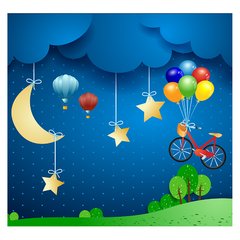 Papel de Parede Adesivo Infantil Balões Bicicleta Quarto - 708pc - comprar online